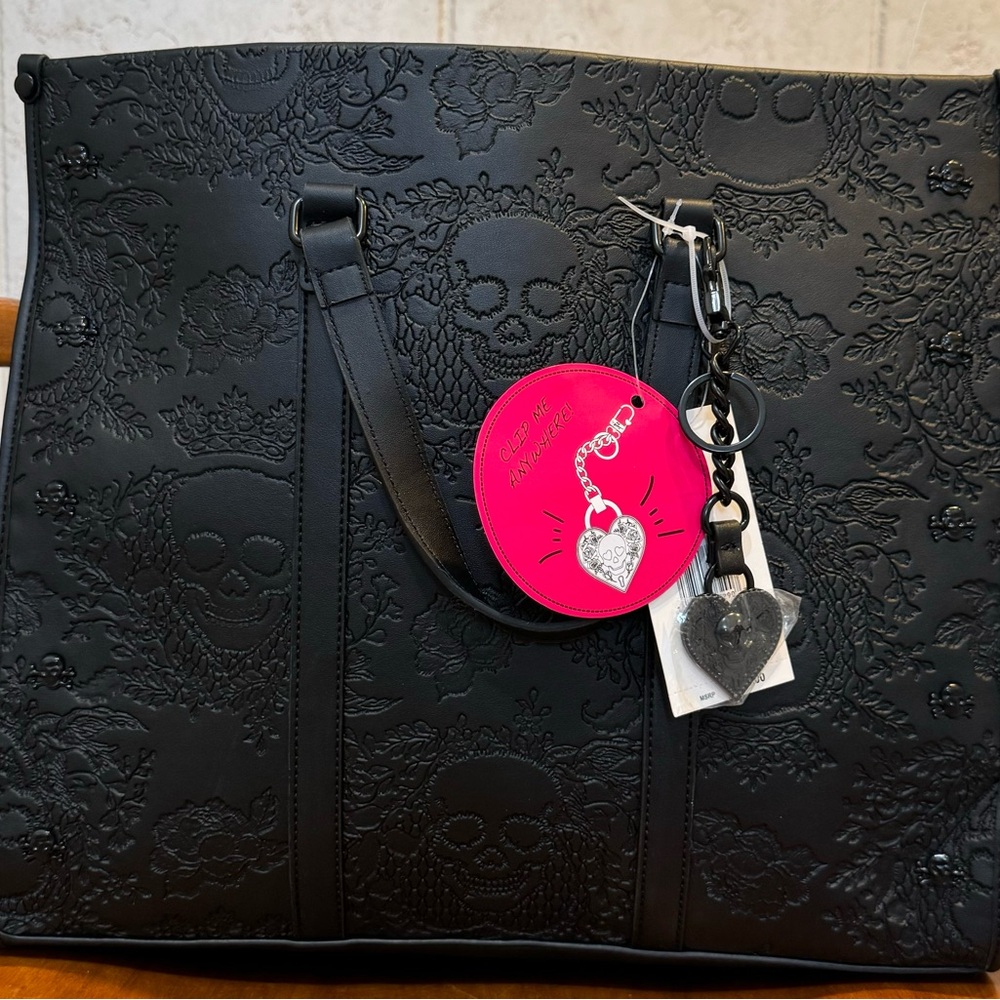 Betsey Johnson Black Skull & Roses Large Tote